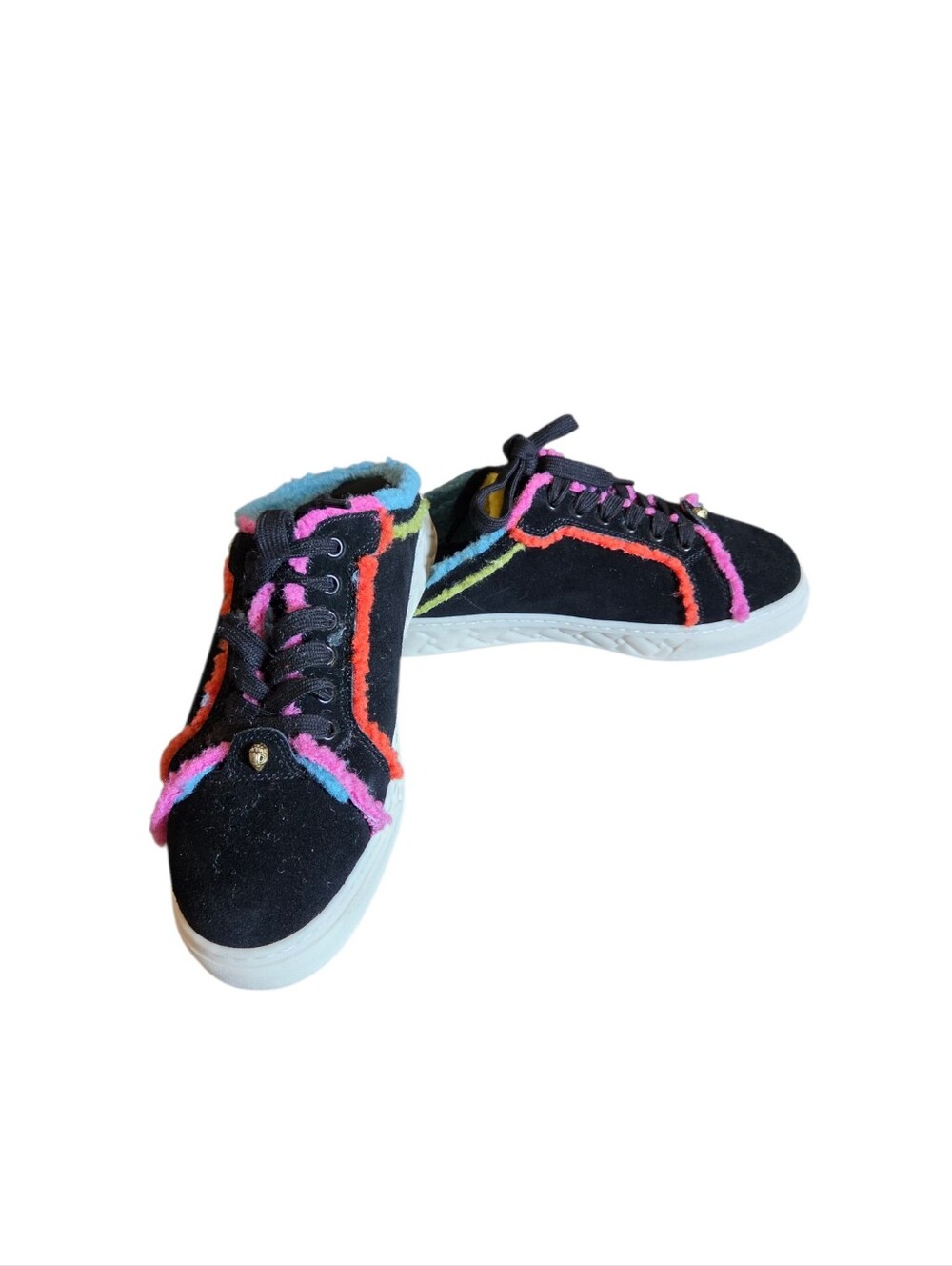 Kurt Geiger Black Suede Leather Sneakers with Multicolor Trim